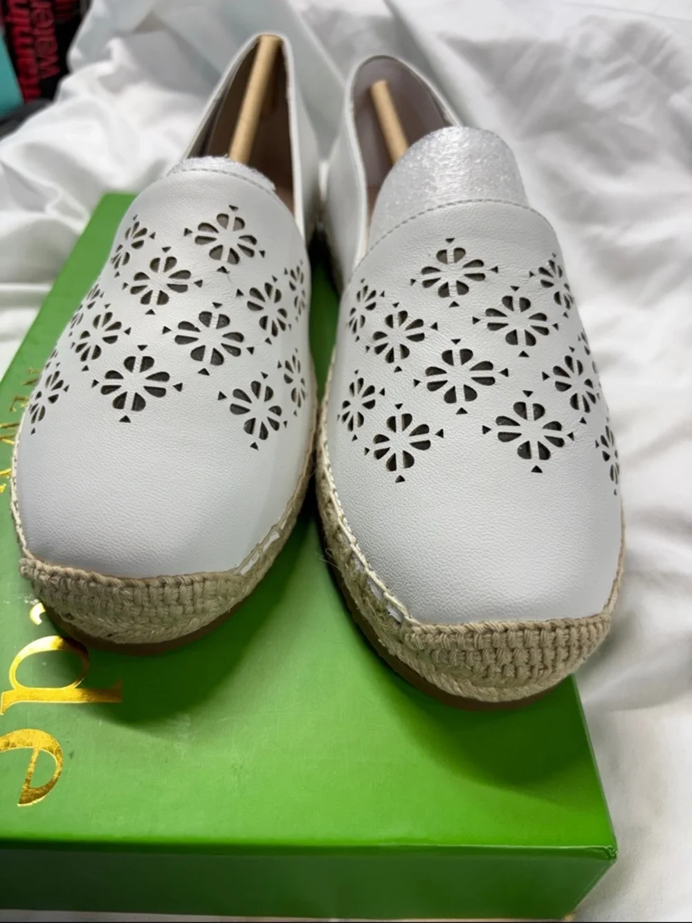 Kate Spade Garcia Cut Out Optic White  Espadrille Flats Leather shoes 8